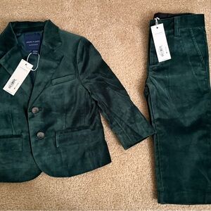 Janie and Jack Forest Green Velvet Suit Set